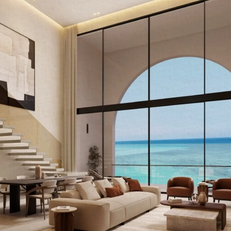 Luxury living room with sea view at Fanadir Shores El Gouna overlooking the Red Sea coastline