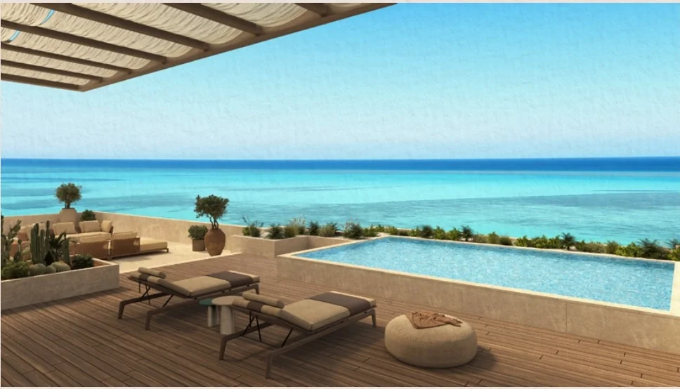 Private terrace with pool and sea view at Fanadir Shores El Gouna luxury apartment