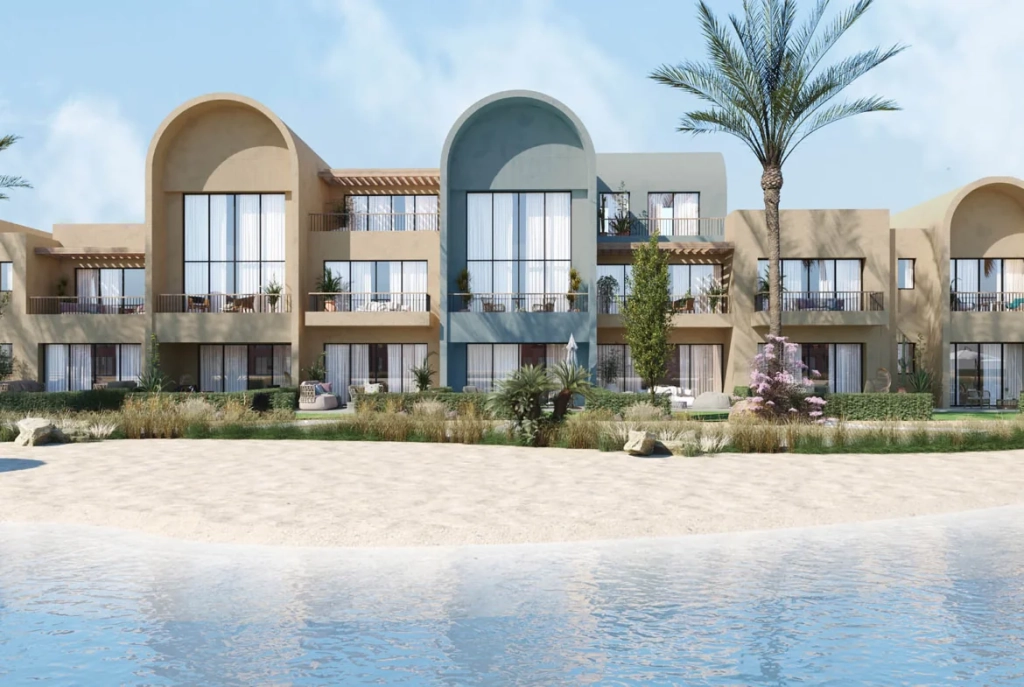Waterfront residences at Kamaran El Gouna overlooking scenic sand pools and lagoons