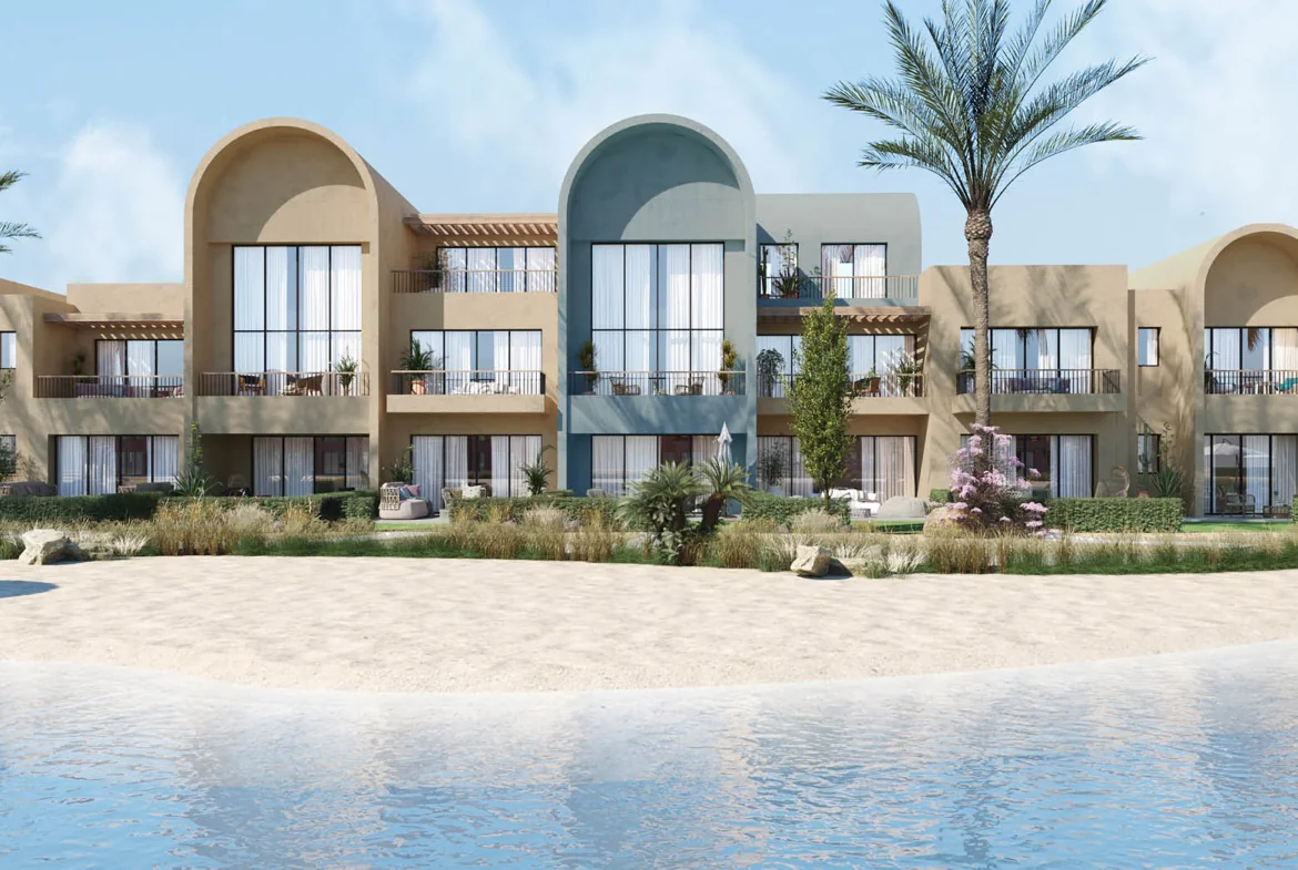 Waterfront residences at Kamaran El Gouna overlooking scenic sand pools and lagoons