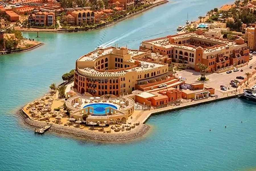 Abu Tig Marina waterfront buildings and yachts in El Gouna