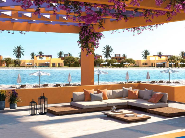 Lagoon-view terrace at North Bay El Gouna with elevated waterfront lifestyle