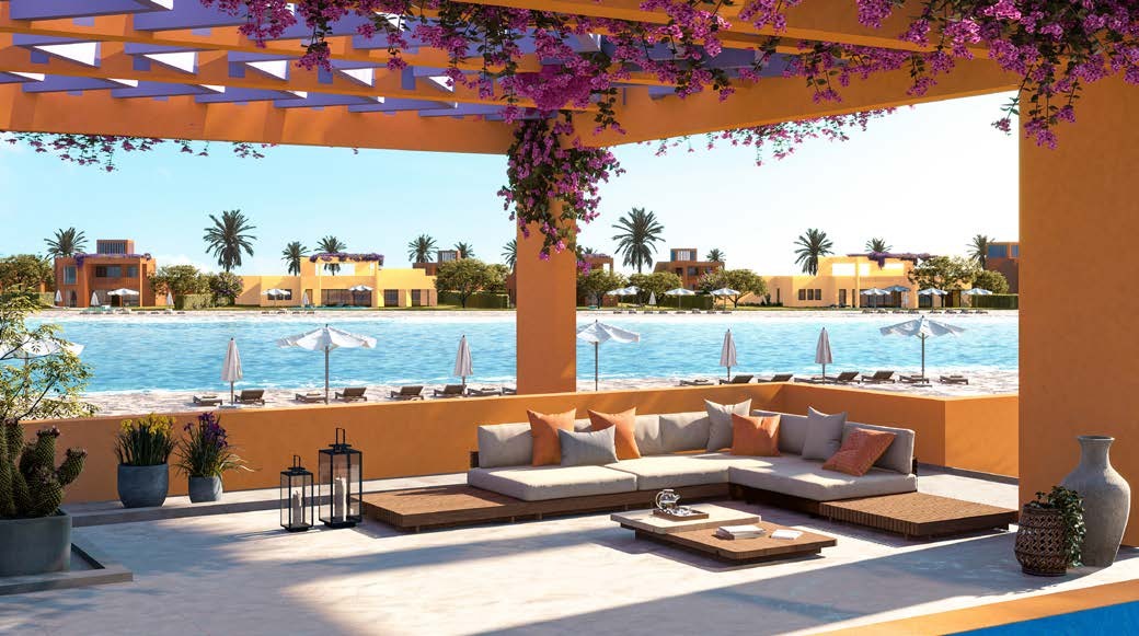 Lagoon-view terrace at North Bay El Gouna with elevated waterfront lifestyle