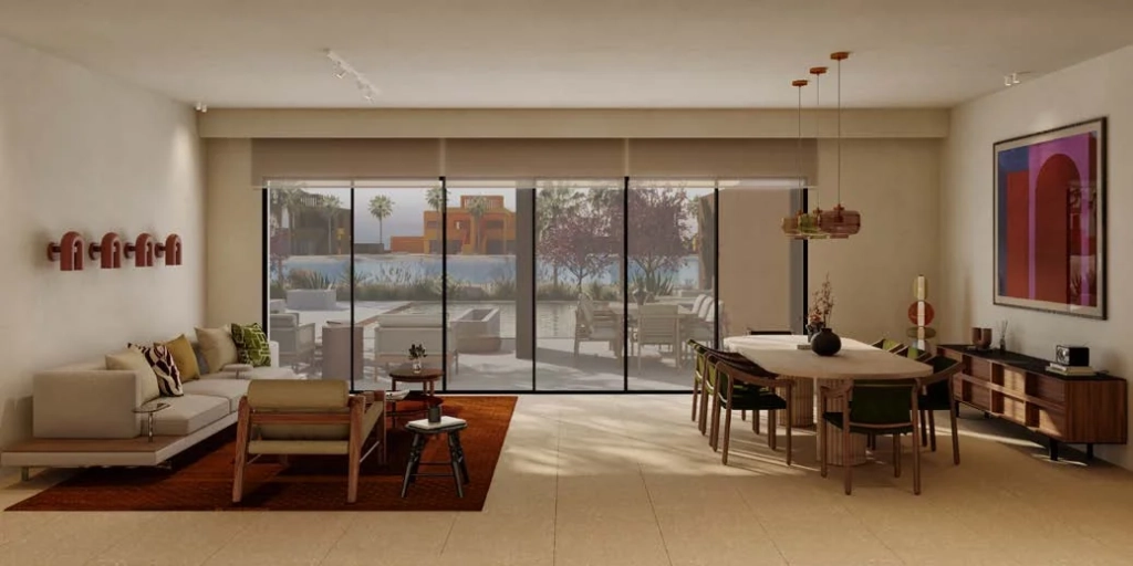 Spacious living room with waterfront views at North Bay El Gouna luxury villa