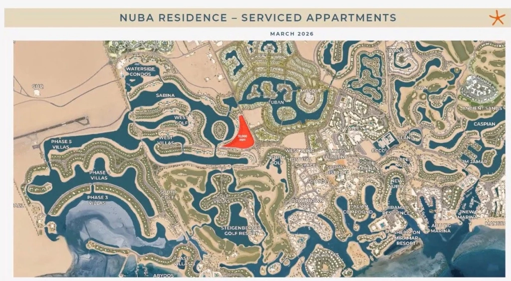 How to Choose Between Tuban and Kamaran Based on Your Goal 3 Masterplan map of NUBA El Gouna showing prime location within the luxury coastal town of El Gouna