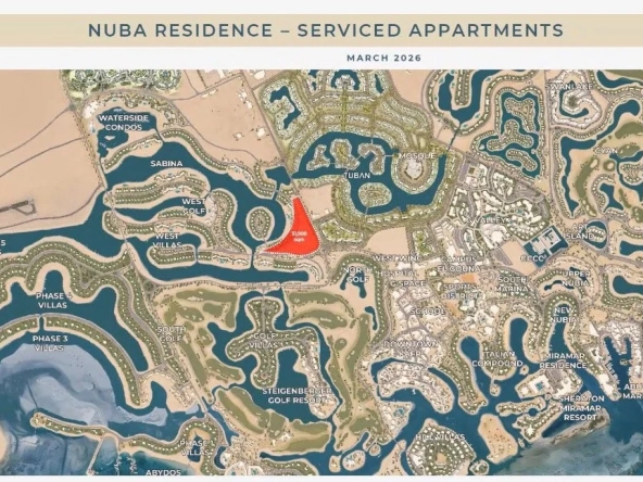 Masterplan map of NUBA El Gouna showing prime location within the luxury coastal town of El Gouna