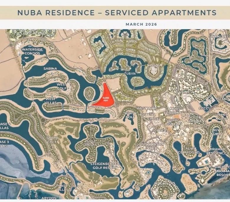 Masterplan map of NUBA El Gouna showing prime location within the luxury coastal town of El Gouna