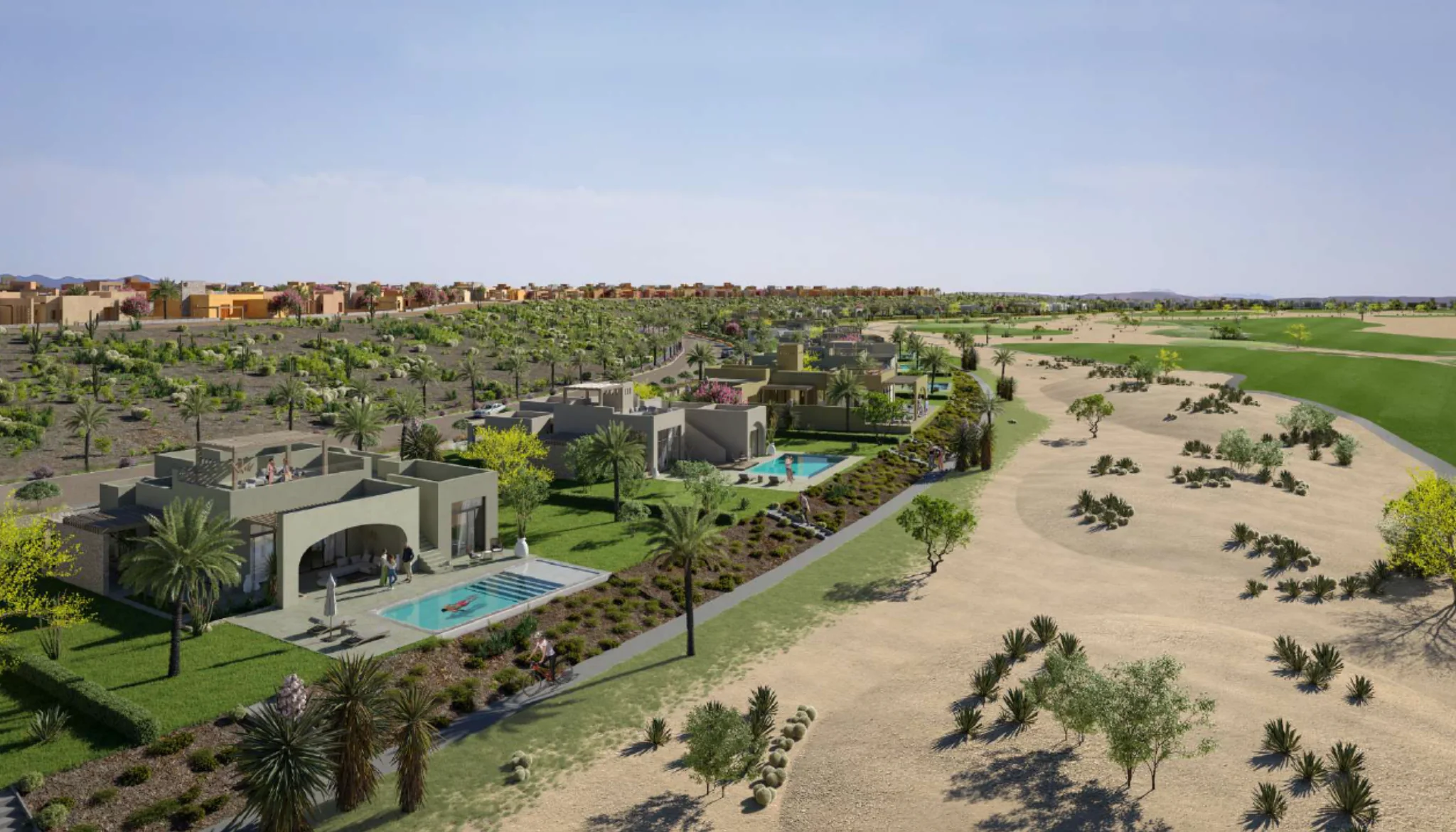 The Nines El Gouna aerial community view highlighting upscale villas and curated landscape design