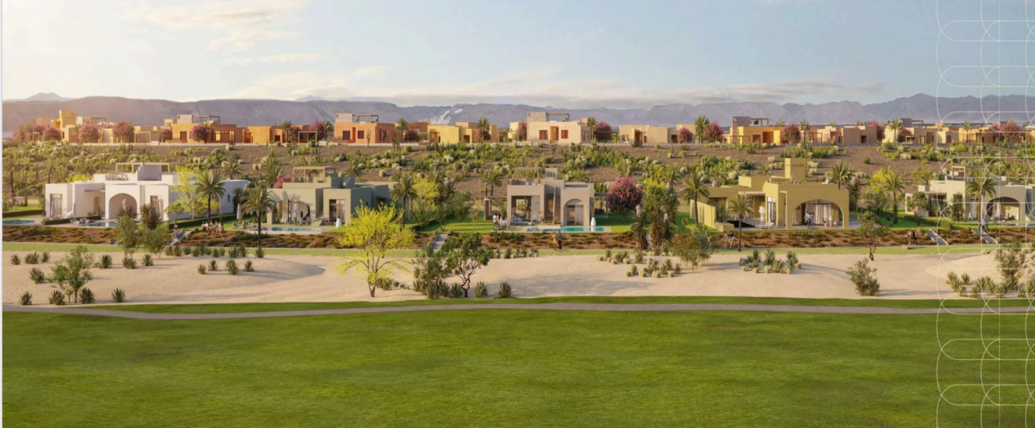 Golf-view villas at The Nines El Gouna offering luxury living beside scenic green landscapes